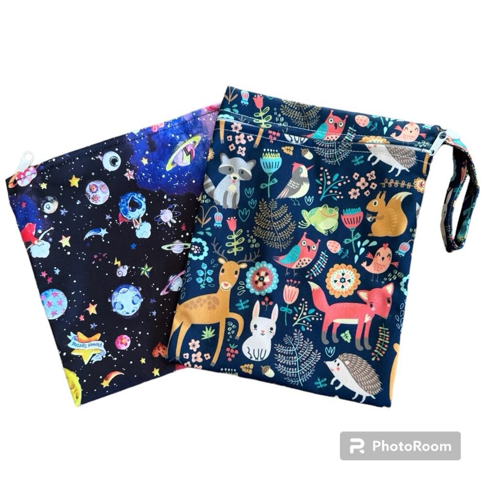 Woodland Animal Space Reusable Wet Bags Waterproof Wet Swimsuit Snacks